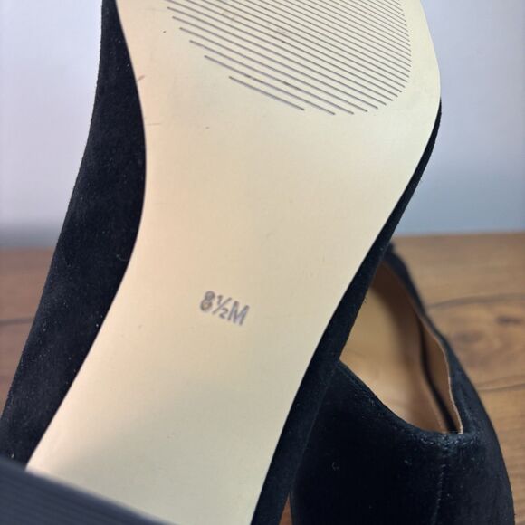 Talbots Isa Cut Out Pumps Black Suede Block Heel Size 8.5 Bows Classic Old Money - Picture 6 of 12